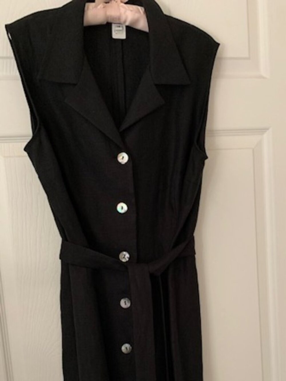 S. Nemeroff Black 100% Linen button front midi shirtdress with tie belt
